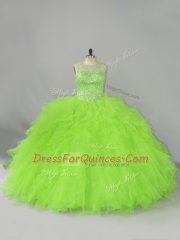 Nice Ball Gowns Scoop Sleeveless Tulle Lace Up Beading and Ruffles Sweet 16 Quinceanera Dress