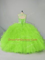 Nice Ball Gowns Scoop Sleeveless Tulle Lace Up Beading and Ruffles Sweet 16 Quinceanera Dress