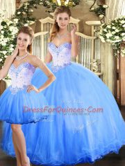 Latest Blue Sweetheart Lace Up Beading Sweet 16 Quinceanera Dress Sleeveless