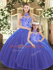Sleeveless Embroidery Lace Up Quinceanera Dresses with Blue
