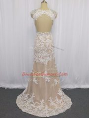 Cap Sleeves Brush Train Backless Beading and Appliques