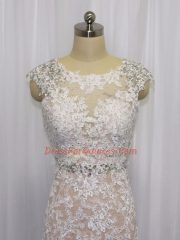 Cap Sleeves Brush Train Backless Beading and Appliques