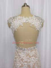 Cap Sleeves Brush Train Backless Beading and Appliques
