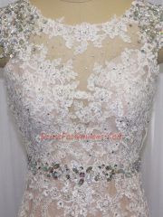 Cap Sleeves Brush Train Backless Beading and Appliques