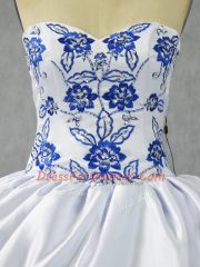 Embroidery and Ruffled Layers Vestidos de Quinceanera Blue And White Lace Up Sleeveless Floor Length