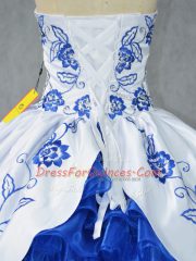 Embroidery and Ruffled Layers Vestidos de Quinceanera Blue And White Lace Up Sleeveless Floor Length