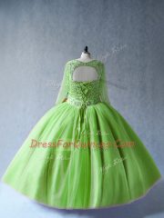 Ball Gowns Sweet 16 Dress Green Scoop Tulle Long Sleeves Floor Length Lace Up
