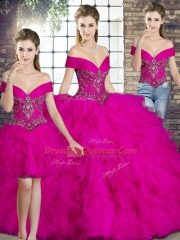 Sleeveless Lace Up Floor Length Beading and Ruffles Sweet 16 Quinceanera Dress