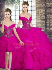 Sleeveless Lace Up Floor Length Beading and Ruffles Sweet 16 Quinceanera Dress