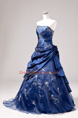 Floor Length Ball Gowns Sleeveless Blue Ball Gown Prom Dress Lace Up