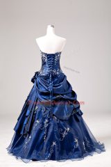 Floor Length Ball Gowns Sleeveless Blue Ball Gown Prom Dress Lace Up