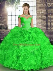 Beading and Ruffles Vestidos de Quinceanera Green Lace Up Sleeveless Floor Length