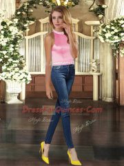 Pink Halter Top Neckline Ruffled Layers Sweet 16 Dress Sleeveless Backless