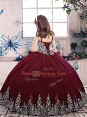 Straps Sleeveless Lace Up Pageant Gowns For Girls Eggplant Purple Tulle