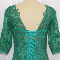 Lace and Appliques Evening Dress Green Lace Up Half Sleeves Brush Train