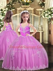 Elegant Lilac Straps Neckline Appliques Pageant Dress for Teens Sleeveless Lace Up