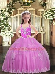 Elegant Lilac Straps Neckline Appliques Pageant Dress for Teens Sleeveless Lace Up