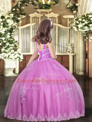 Elegant Lilac Straps Neckline Appliques Pageant Dress for Teens Sleeveless Lace Up