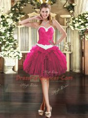 Fabulous Fuchsia Sweetheart Neckline Appliques and Ruffles Prom Dress Sleeveless Lace Up