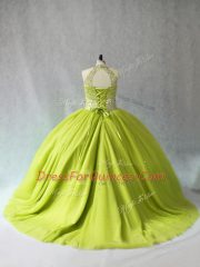 Excellent Yellow Green Sweet 16 Quinceanera Dress Sweet 16 and Quinceanera with Beading Halter Top Sleeveless Lace Up