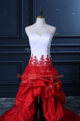 White And Red Lace Up Sweetheart Lace and Appliques and Pick Ups Party Dresses Taffeta Sleeveless