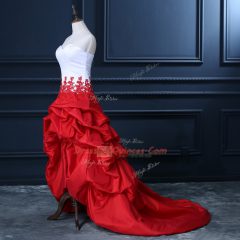 White And Red Lace Up Sweetheart Lace and Appliques and Pick Ups Party Dresses Taffeta Sleeveless