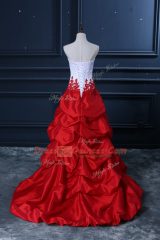 White And Red Lace Up Sweetheart Lace and Appliques and Pick Ups Party Dresses Taffeta Sleeveless