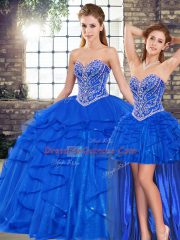 Fine Floor Length Royal Blue Quinceanera Dress Sweetheart Sleeveless Lace Up