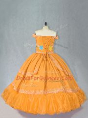 Sleeveless Organza Floor Length Lace Up Quinceanera Dress in Gold with Embroidery