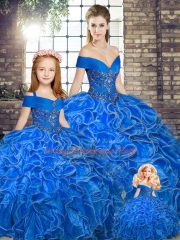 Royal Blue Off The Shoulder Lace Up Beading and Ruffles Vestidos de Quinceanera Sleeveless