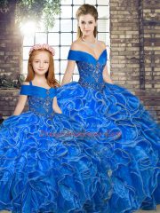 Royal Blue Off The Shoulder Lace Up Beading and Ruffles Vestidos de Quinceanera Sleeveless