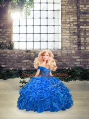 Royal Blue Off The Shoulder Lace Up Beading and Ruffles Vestidos de Quinceanera Sleeveless