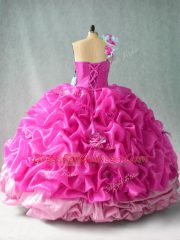 Gorgeous Sleeveless Pick Ups and Hand Made Flower Lace Up Sweet 16 Dresses