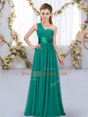 Enchanting One Shoulder Sleeveless Chiffon Court Dresses for Sweet 16 Belt Lace Up