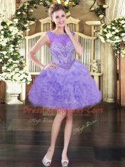 Luxurious Organza Sleeveless Mini Length Party Dress for Girls and Beading and Ruffles and Pick Ups