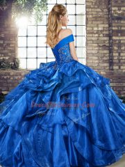Baby Blue Sleeveless Beading and Ruffles Floor Length Quinceanera Gowns