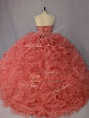 Orange Sleeveless Organza Brush Train Lace Up 15 Quinceanera Dress for Sweet 16 and Quinceanera