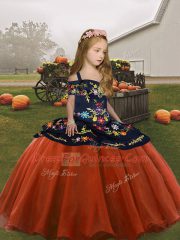 Straps Sleeveless Lace Up Little Girls Pageant Dress Wholesale Rust Red Organza
