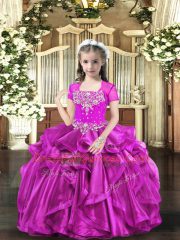 Floor Length Ball Gowns Sleeveless Fuchsia Pageant Dresses Lace Up