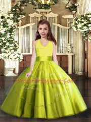New Style Yellow Green Sleeveless Beading Floor Length Little Girl Pageant Gowns