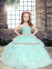 Sleeveless Beading and Ruffles Lace Up Kids Pageant Dress