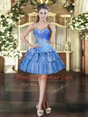 Baby Blue Sleeveless Beading and Ruffled Layers Mini Length Prom Evening Gown
