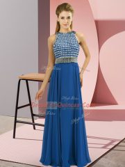 Chiffon Scoop Sleeveless Side Zipper Beading Homecoming Dress in Blue