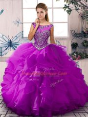 Purple Quinceanera Dresses Sweet 16 and Quinceanera with Beading and Ruffles Scoop Sleeveless Zipper