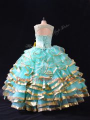 Apple Green Quinceanera Gowns Sweet 16 and Quinceanera with Ruffled Layers Scoop Sleeveless Lace Up