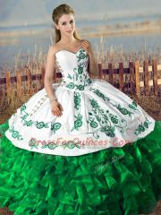 Custom Made Dark Green Ball Gowns Satin and Organza Sweetheart Embroidery and Ruffles Lace Up Quinceanera Gowns
