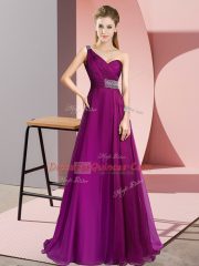 Modern Fuchsia Criss Cross One Shoulder Beading Dress for Prom Chiffon Sleeveless Brush Train Modern Fuchsia Criss Cross One Shoulder Beading Dress for Prom Chiffon Sleeveless Brush Train