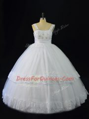 Smart Floor Length White 15 Quinceanera Dress Tulle Sleeveless Beading and Appliques