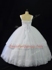 Smart Floor Length White 15 Quinceanera Dress Tulle Sleeveless Beading and Appliques