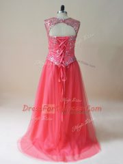 Coral Red Scoop Beading Teens Party Dress Sleeveless